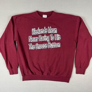VTG Snooze Button Funny Sweatshirt Mens XL Distressed Weekends 1990s Made in USA